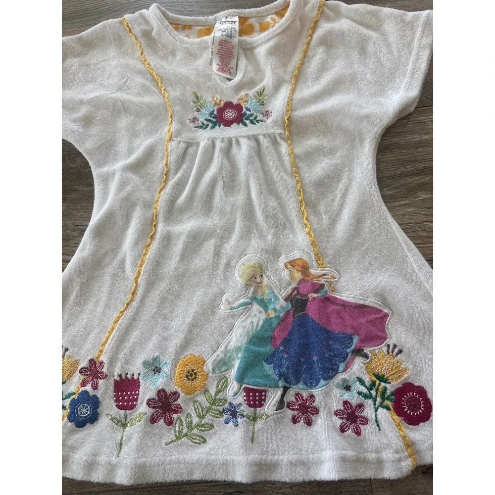 Disney Store Frozen Elsa Anna Terry Cloth Swim Cover Up Dress White Size 4